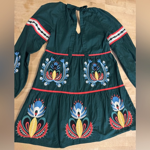 Anthropologie Green Embroidered Long Sleeve Dress - Picture 7 of 10